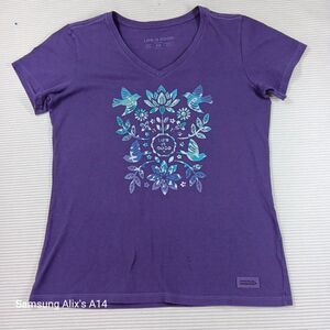 Life is Good. Women's Tie Dye Watercolor Hibiscus SS Crusher Vee Cloud White
